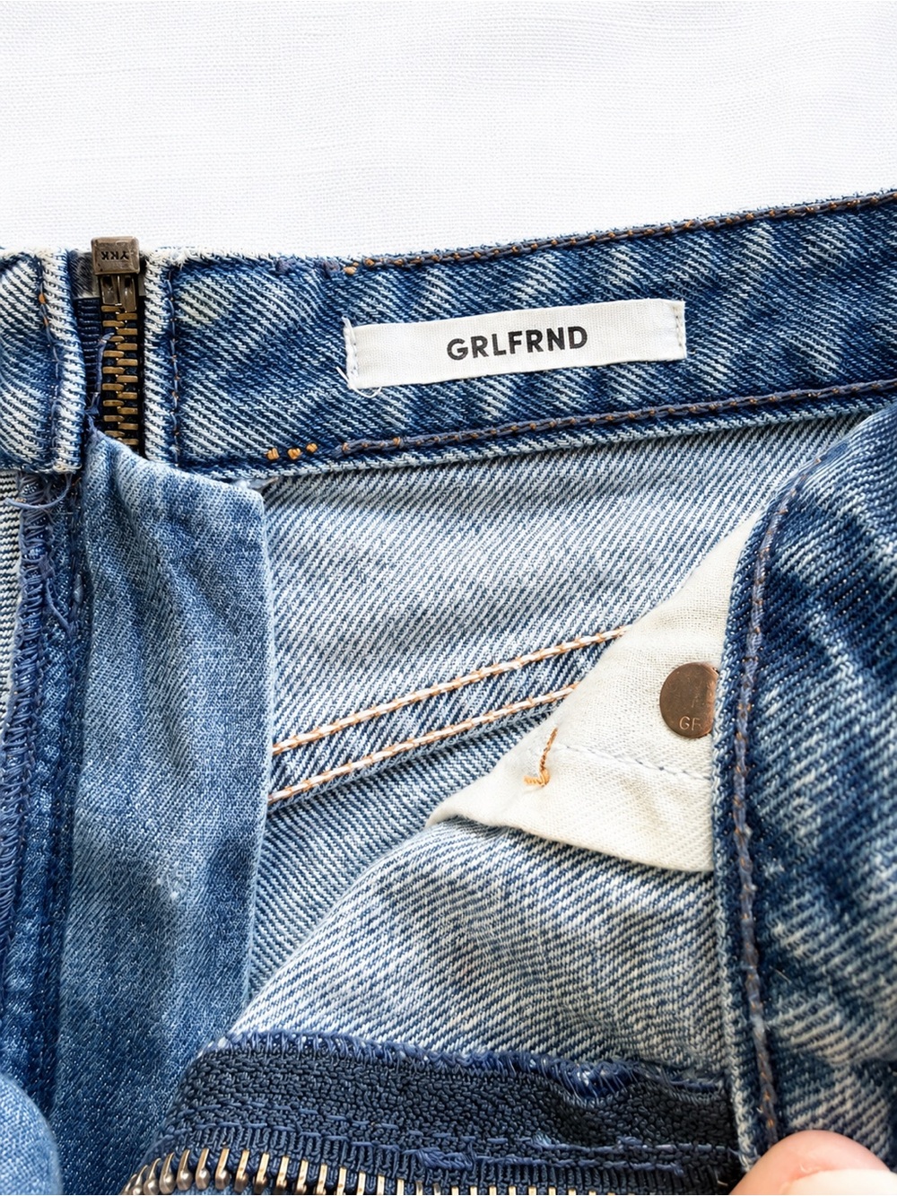 GRLFRND Denim Zip Front Cutoff Shorts | High Rise | Size 25 | Designer Revolve - Picture 3 of 7